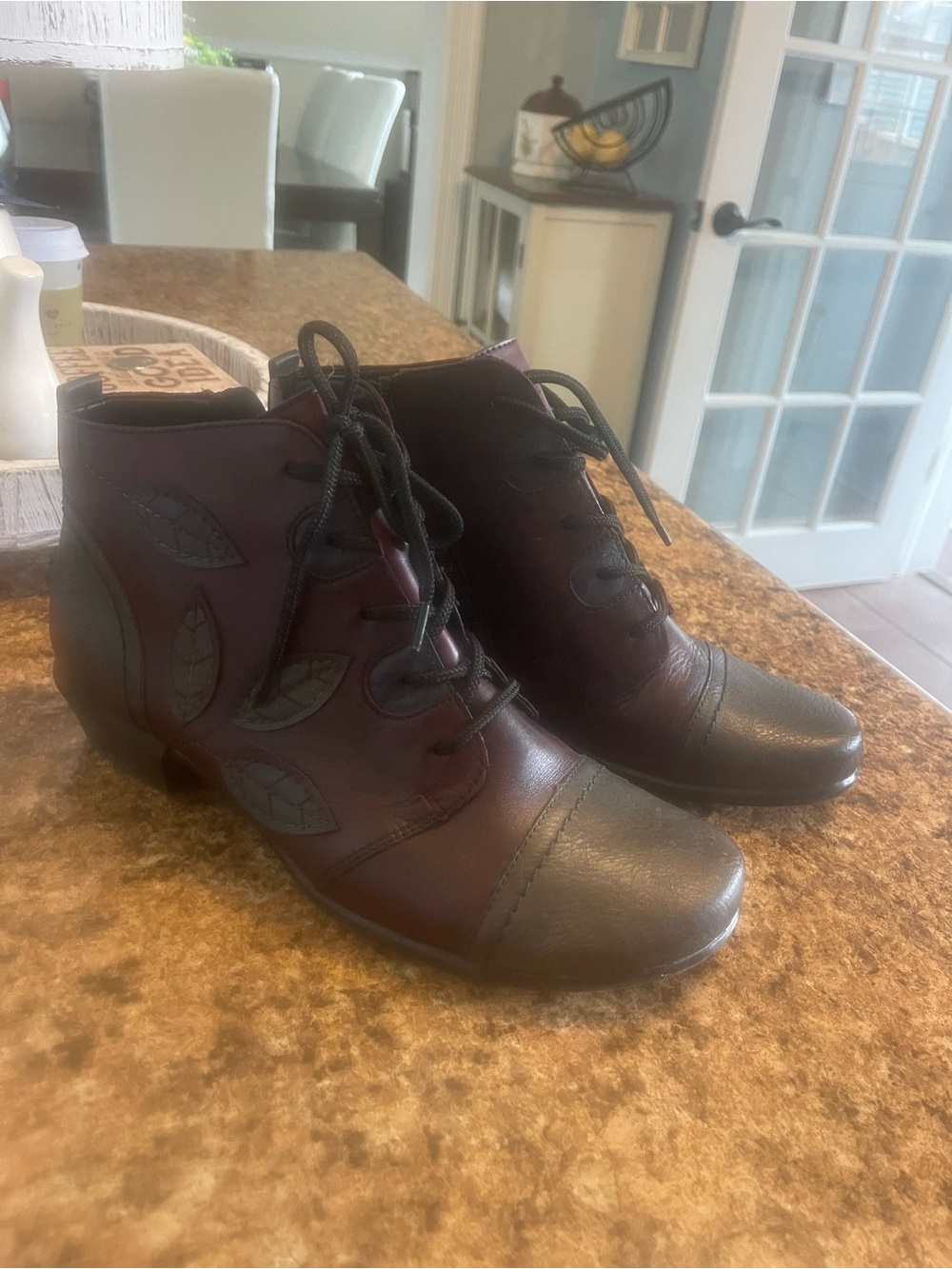 Remonte Burgundy and Black Lace-Up Ankle Boots